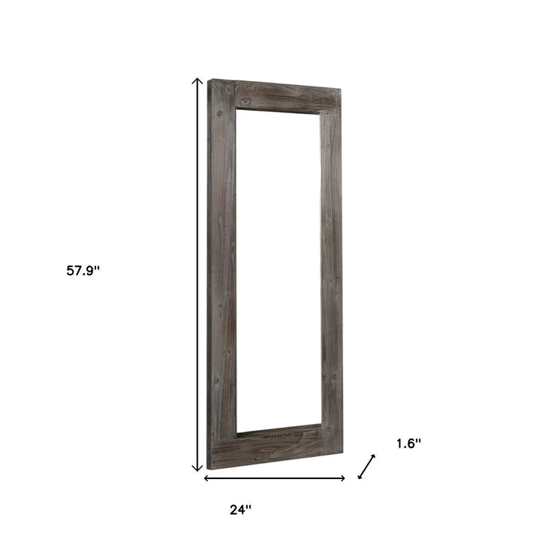 58" Dark Brown Solid Wood Wall Mounted And Freestanding Framed Accent Mirror Homeroots Bed & Bath