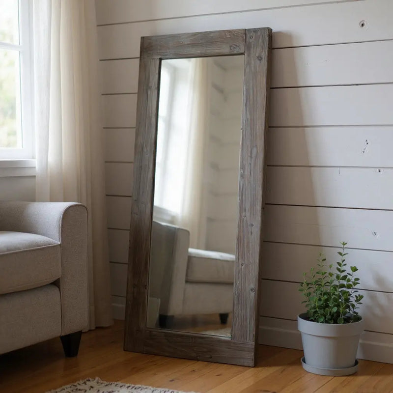 58" Dark Brown Solid Wood Wall Mounted And Freestanding Framed Accent Mirror Homeroots Bed & Bath