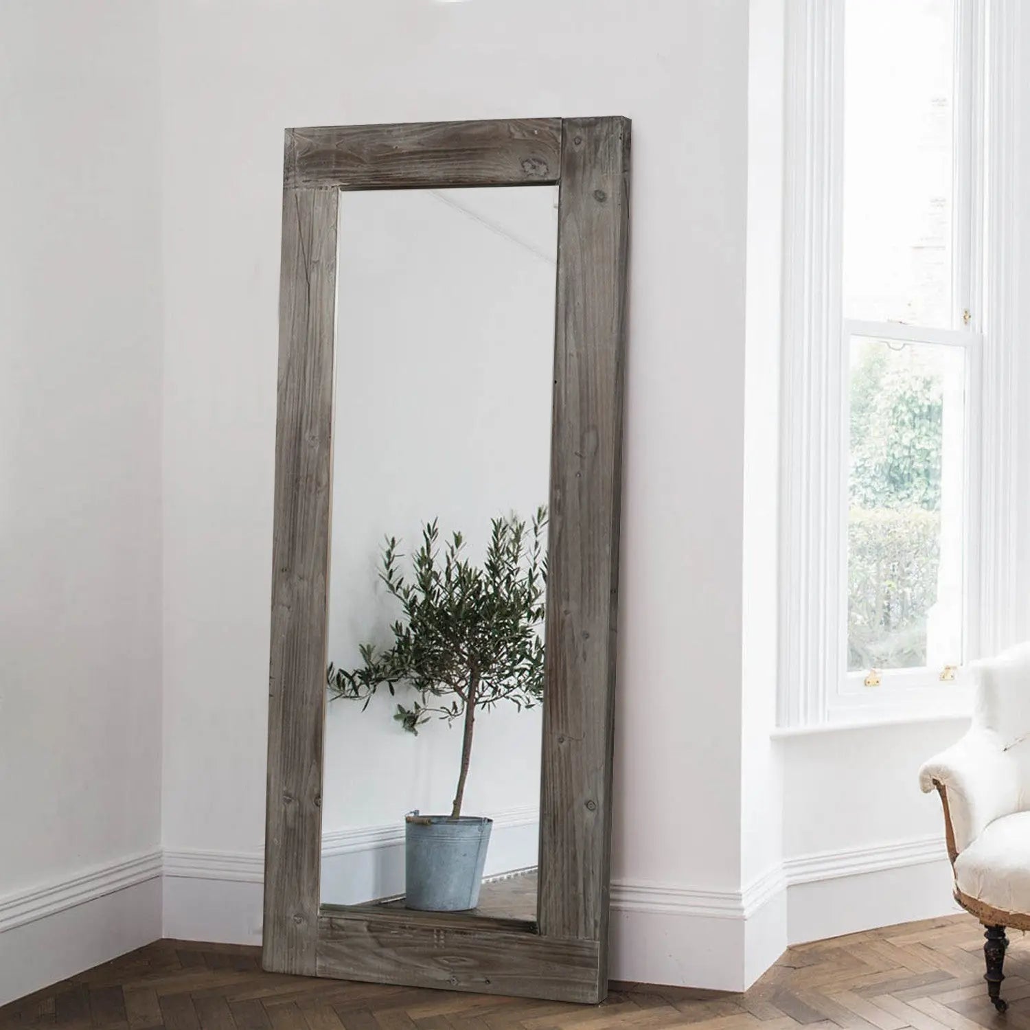 58" Dark Brown Solid Wood Wall Mounted And Freestanding Framed Accent Mirror Homeroots Bed & Bath