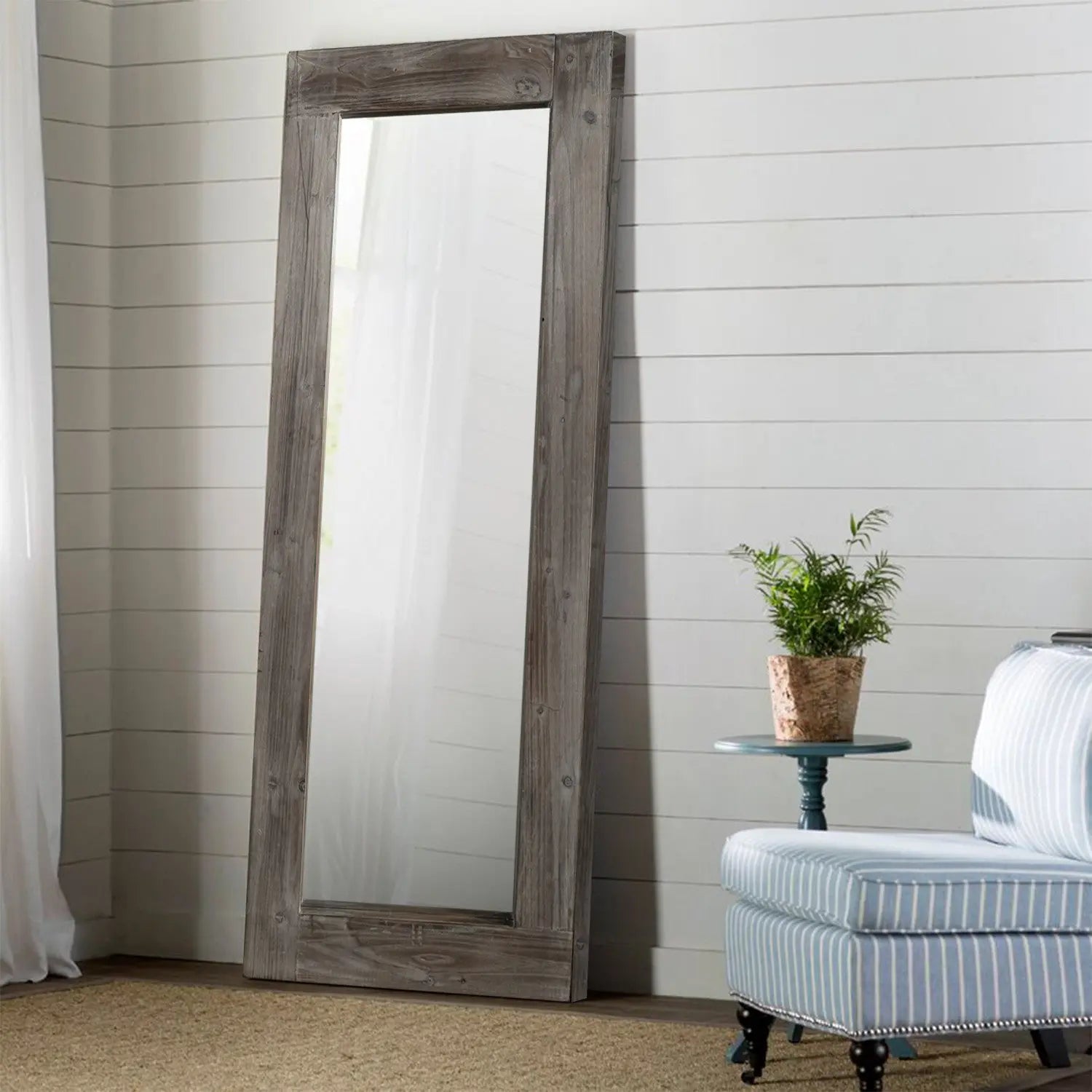 58" Dark Brown Solid Wood Wall Mounted And Freestanding Framed Accent Mirror Homeroots Bed & Bath