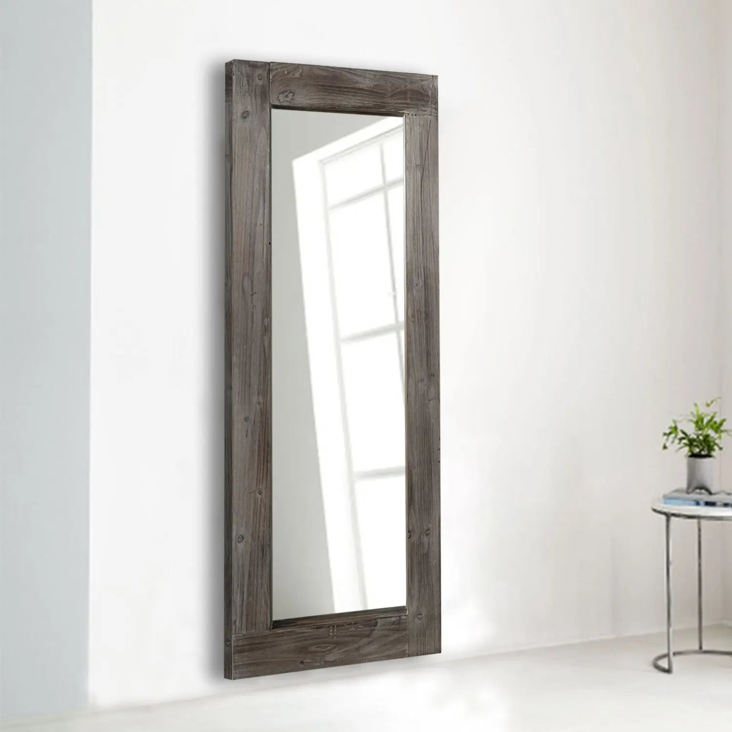 58" Dark Brown Solid Wood Wall Mounted And Freestanding Framed Accent Mirror Homeroots Bed & Bath
