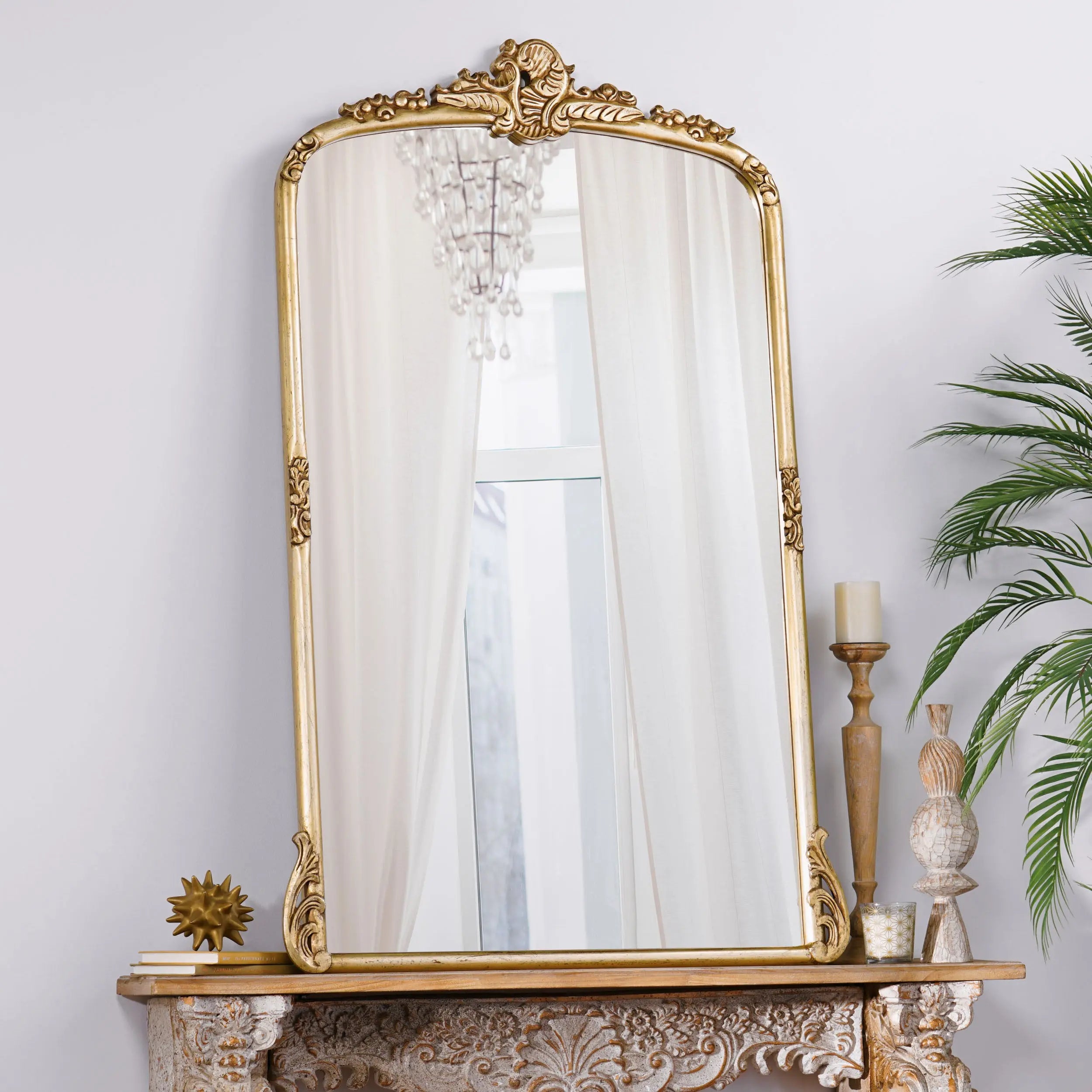 58" Gold Wood Leaning Framed Standing Mirror Homeroots Bed & Bath
