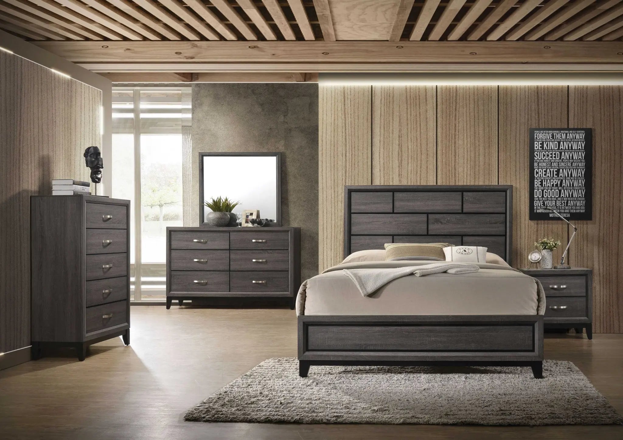 58" Gray Six Drawer Double Dresser Homeroots Bed & Bath