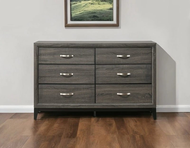 58" Gray Six Drawer Double Dresser Homeroots Bed & Bath