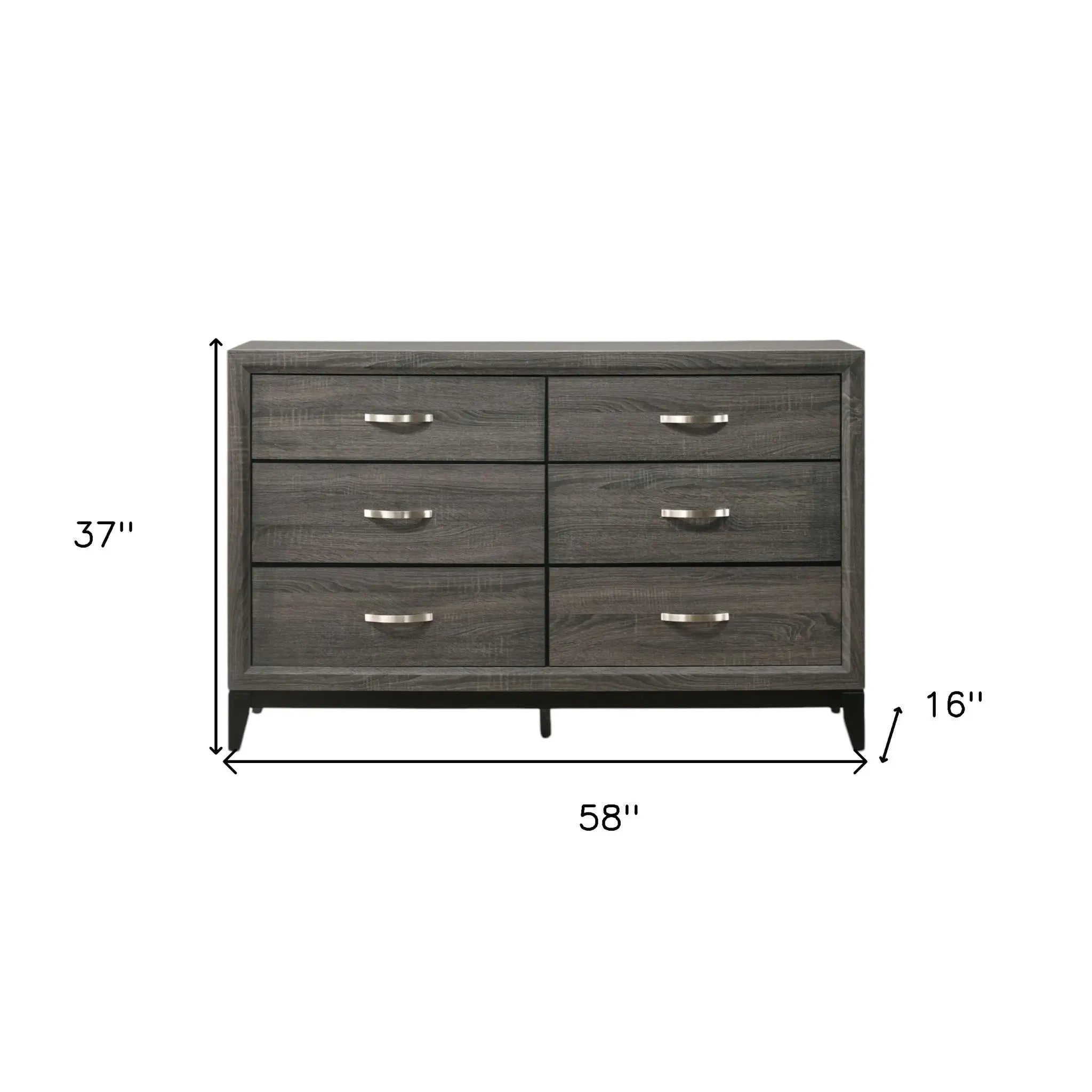 58" Gray Six Drawer Double Dresser Homeroots Bed & Bath