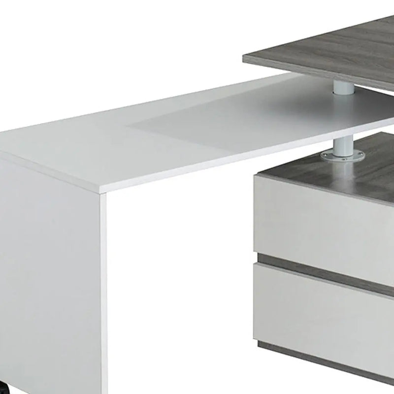 58" Gray and White Wood L Shape Rolling Computer Desk With Two Drawers Homeroots Office