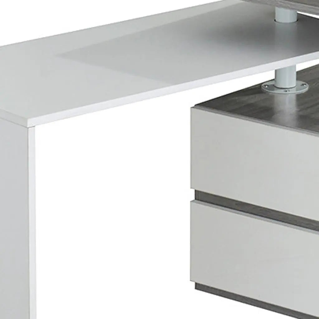 58" Gray and White Wood L Shape Rolling Computer Desk With Two Drawers Homeroots Office