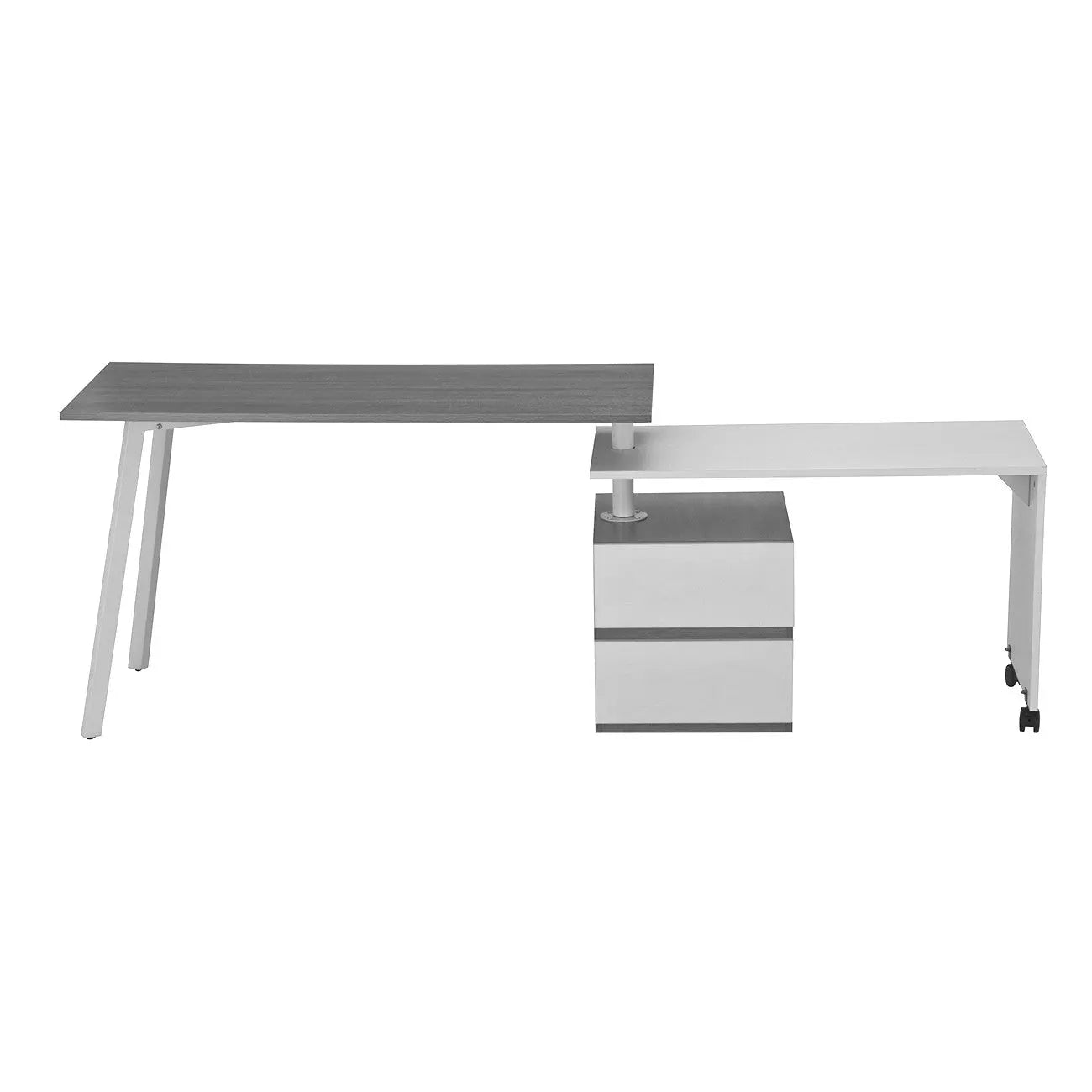 58" Gray and White Wood L Shape Rolling Computer Desk With Two Drawers Homeroots Office