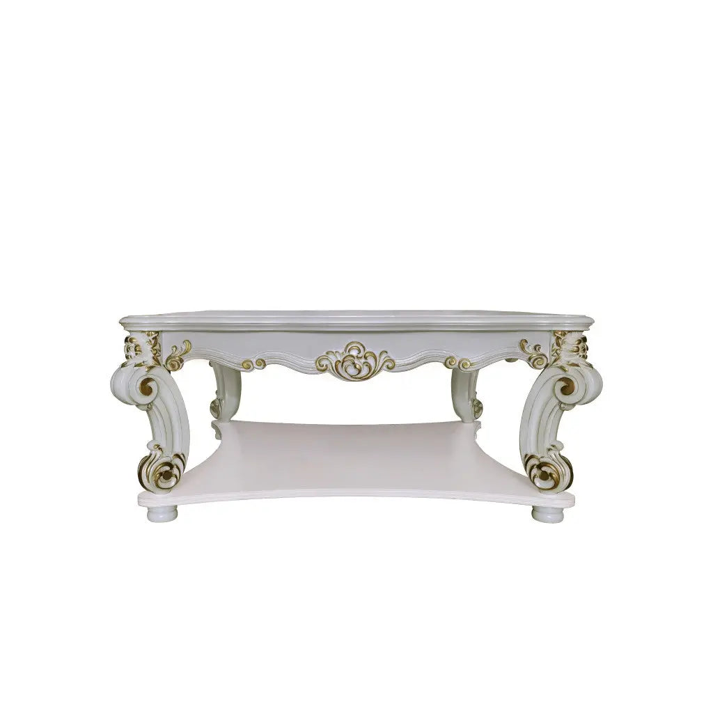 58" Ivory and Gold Wood Square Coffee Table With Shelf Homeroots Living Room
