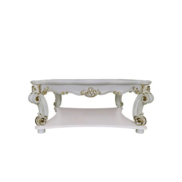 58" Ivory and Gold Wood Square Coffee Table With Shelf Homeroots Living Room