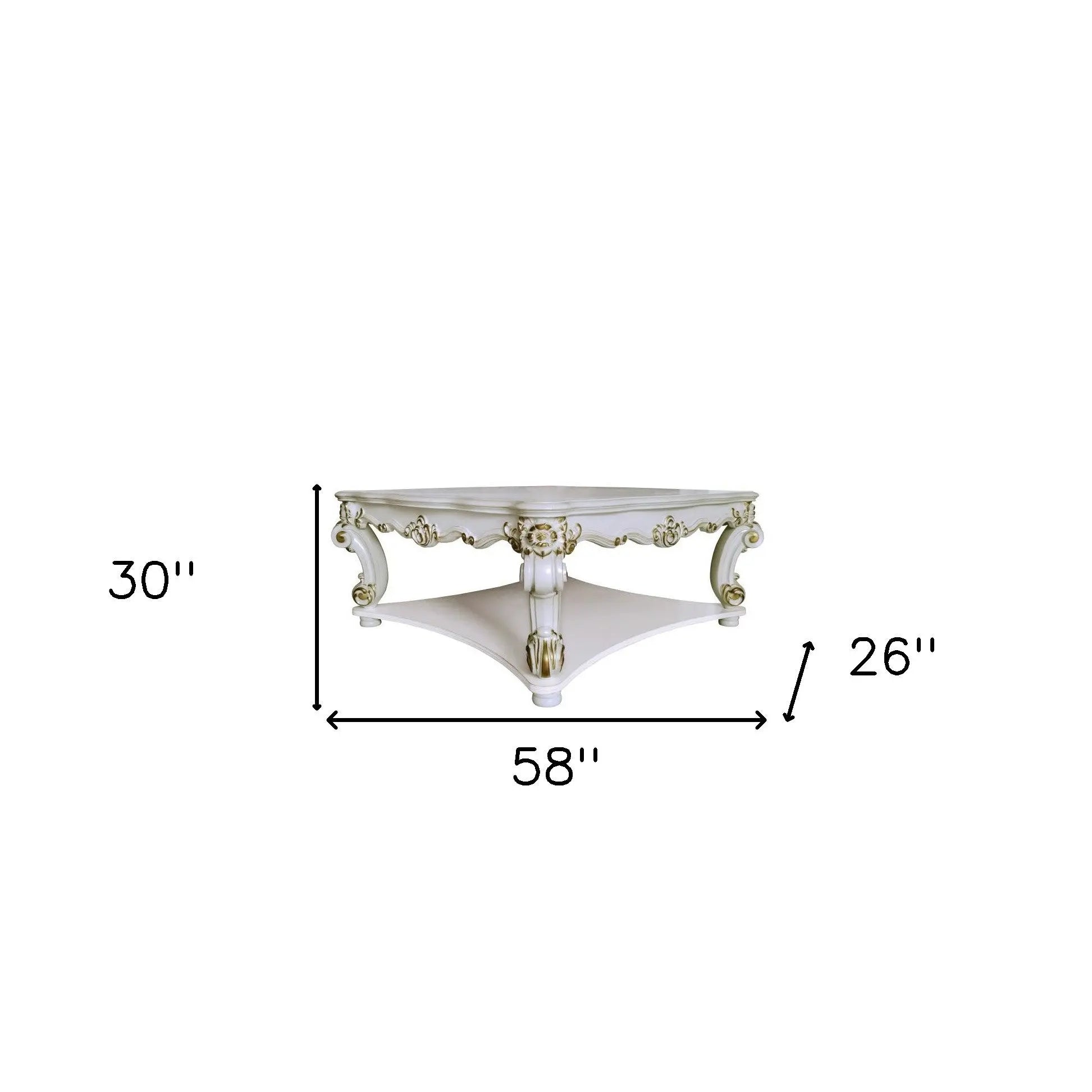 58" Ivory and Gold Wood Square Coffee Table With Shelf Homeroots Living Room
