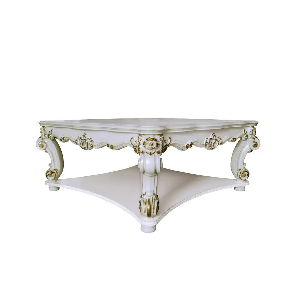 58" Ivory and Gold Wood Square Coffee Table With Shelf Homeroots Living Room