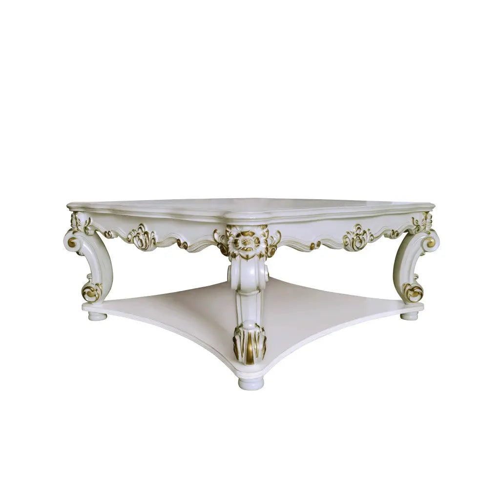 58" Ivory and Gold Wood Square Coffee Table With Shelf Homeroots Living Room