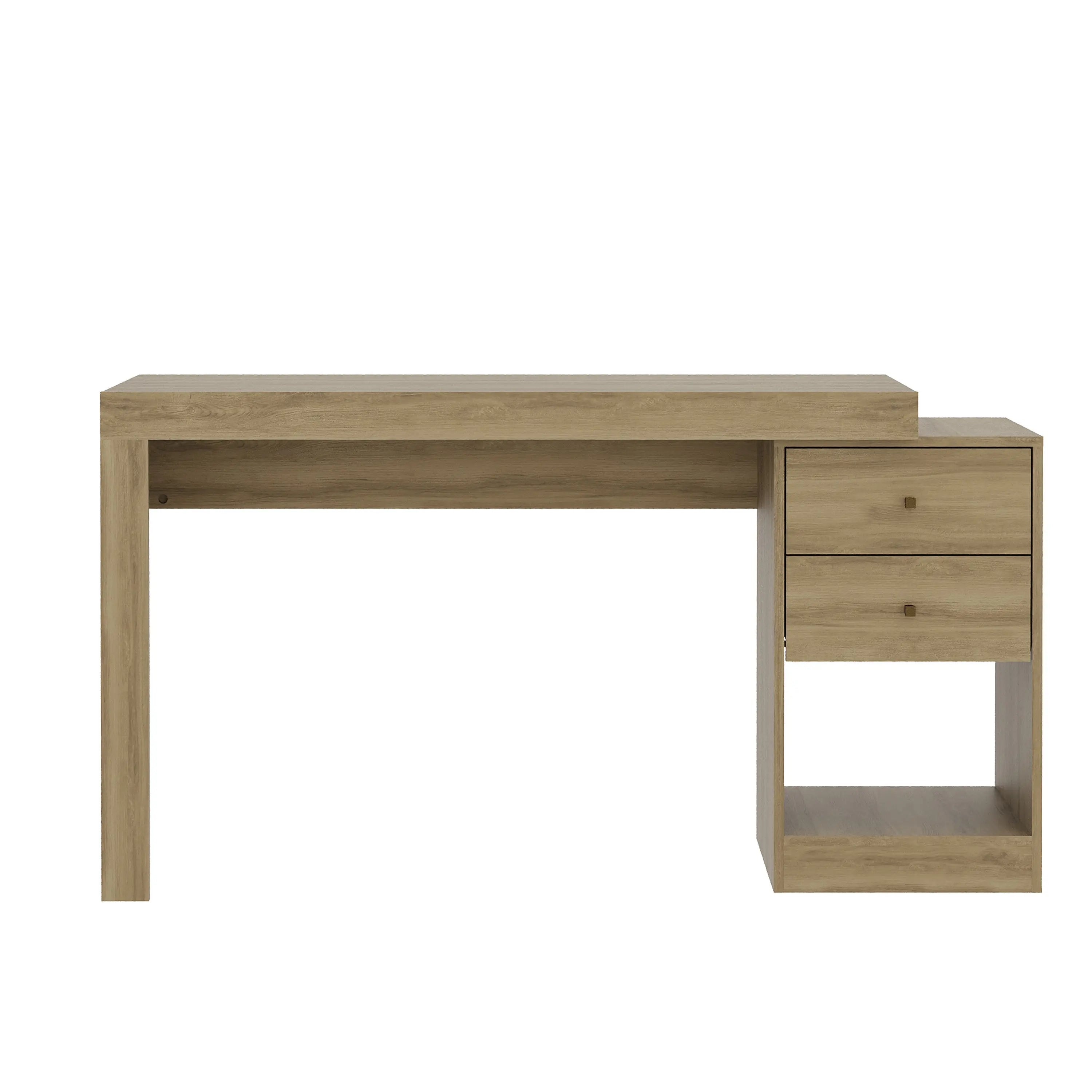 58" Oak Wood Writing Desk With Two Drawers Homeroots Office