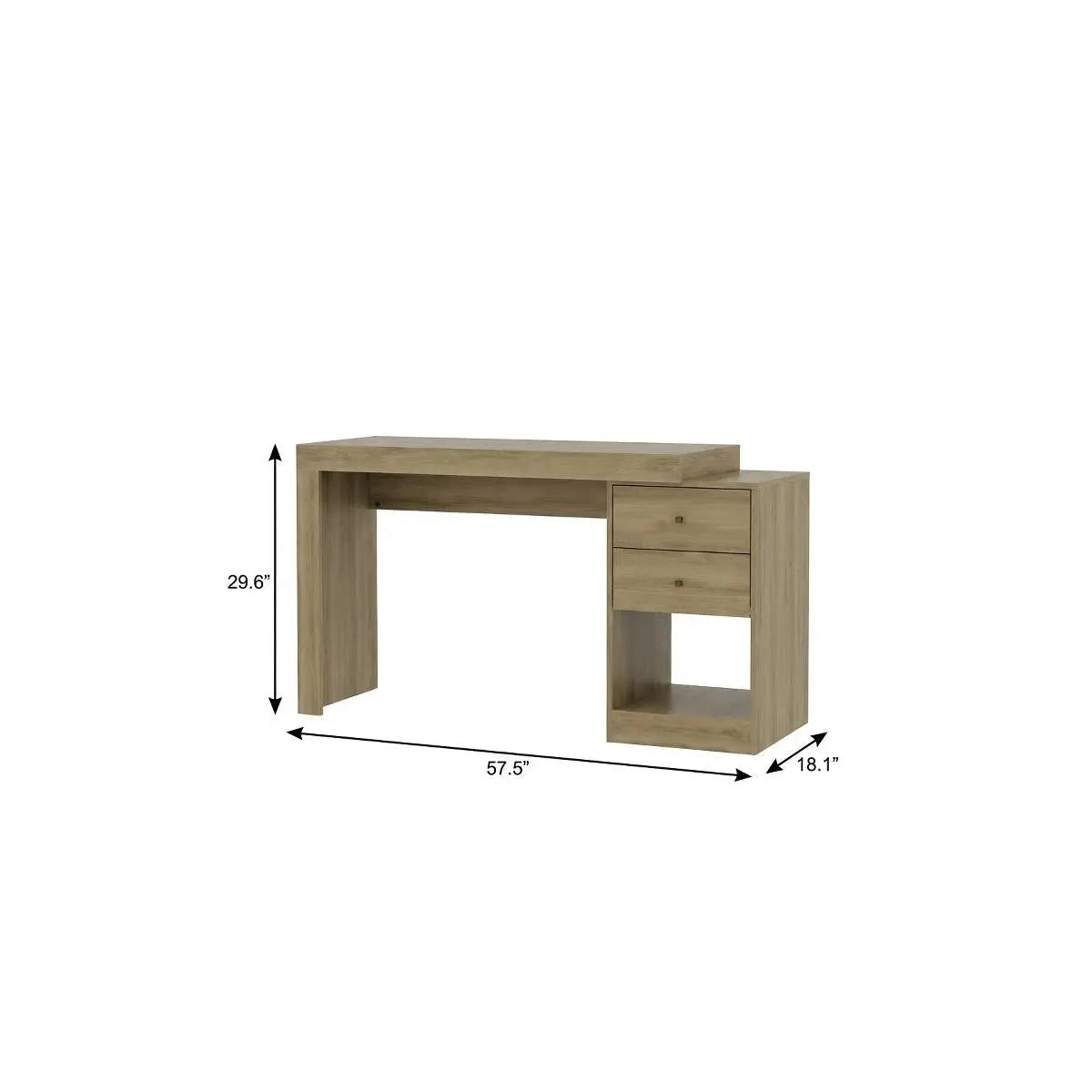 58" Oak Wood Writing Desk With Two Drawers Homeroots Office