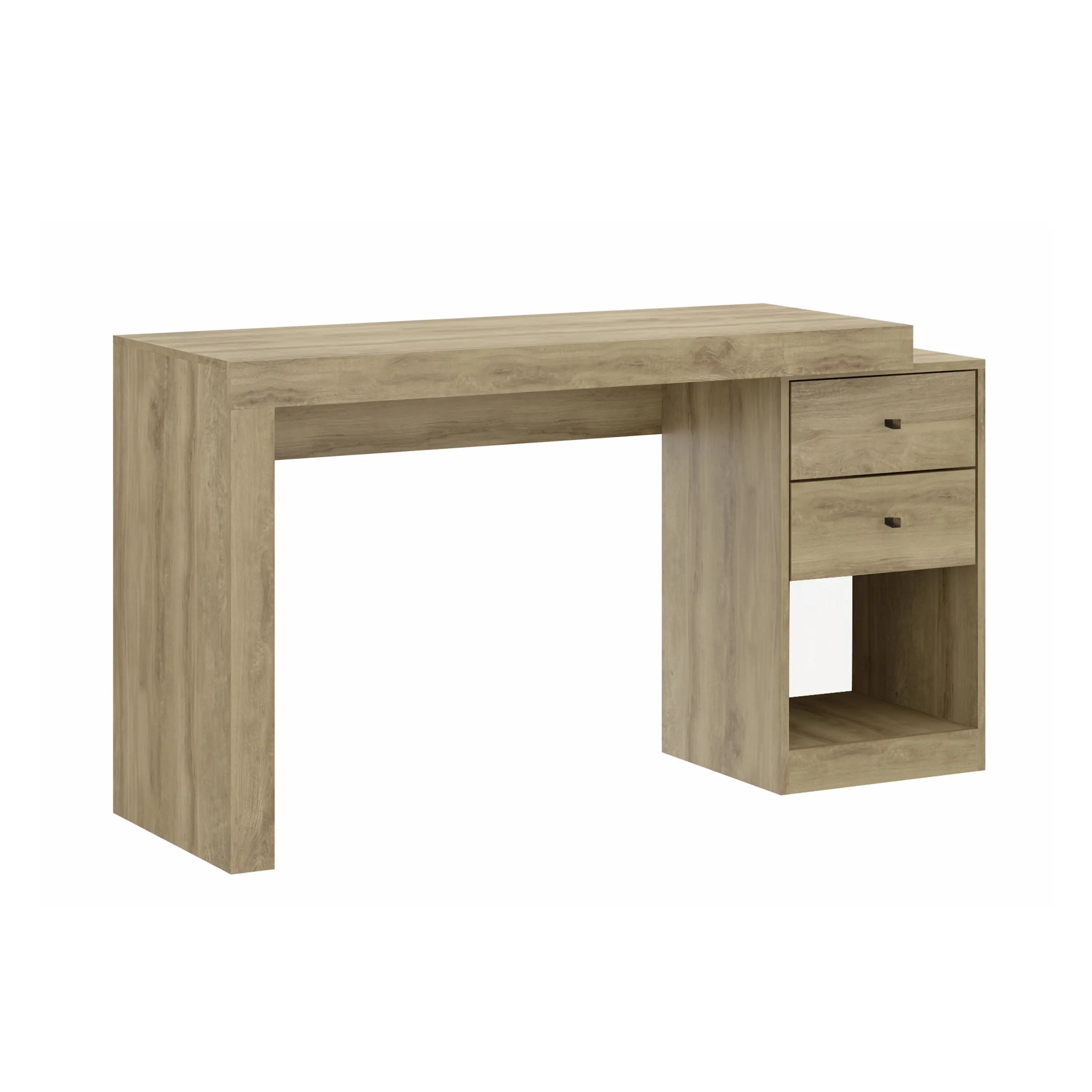 58" Oak Wood Writing Desk With Two Drawers Homeroots Office
