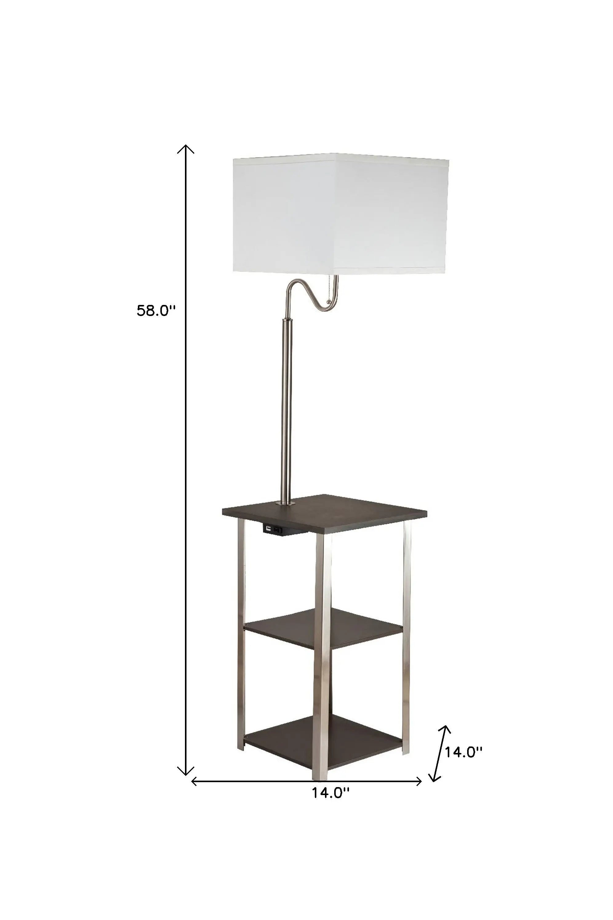58" Steel Tray Table Floor Lamp With White Square Shade Homeroots Lighting