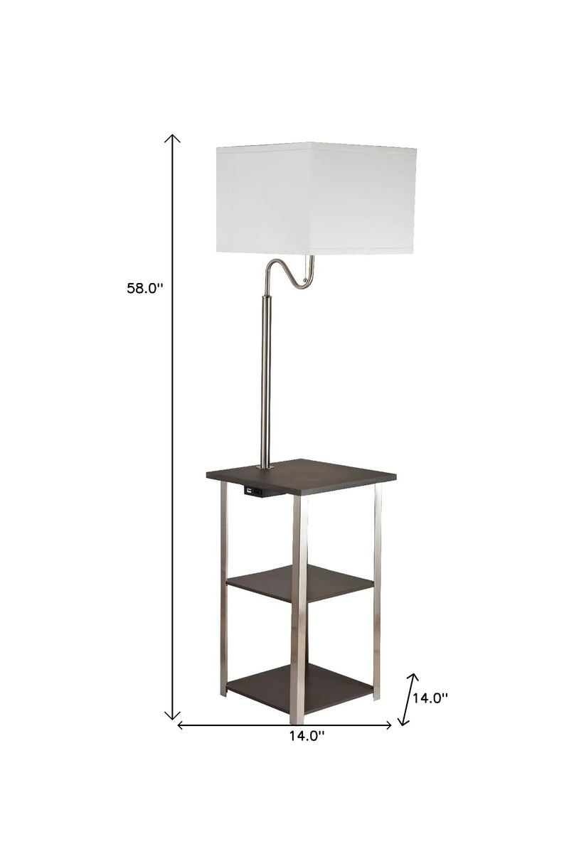 58" Steel Tray Table Floor Lamp With White Square Shade Homeroots Lighting