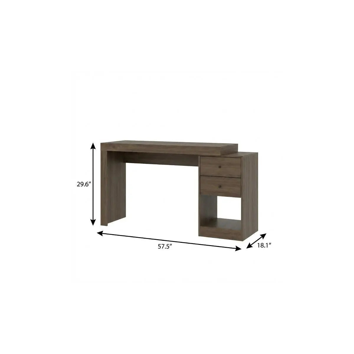 58" Walnut Wood Writing Desk With Two Drawers Homeroots Office