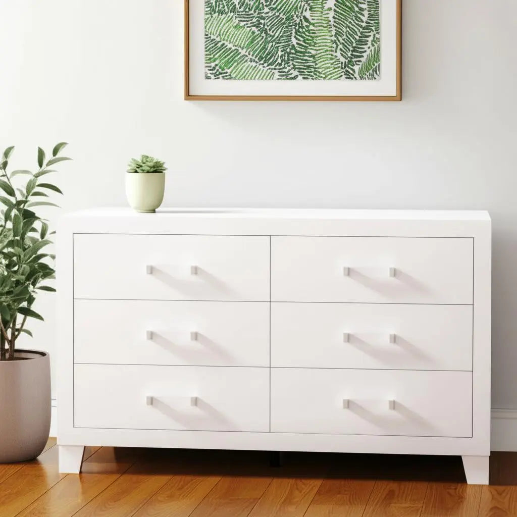 58" White Wood Six Drawer Double Dresser Homeroots Bed & Bath