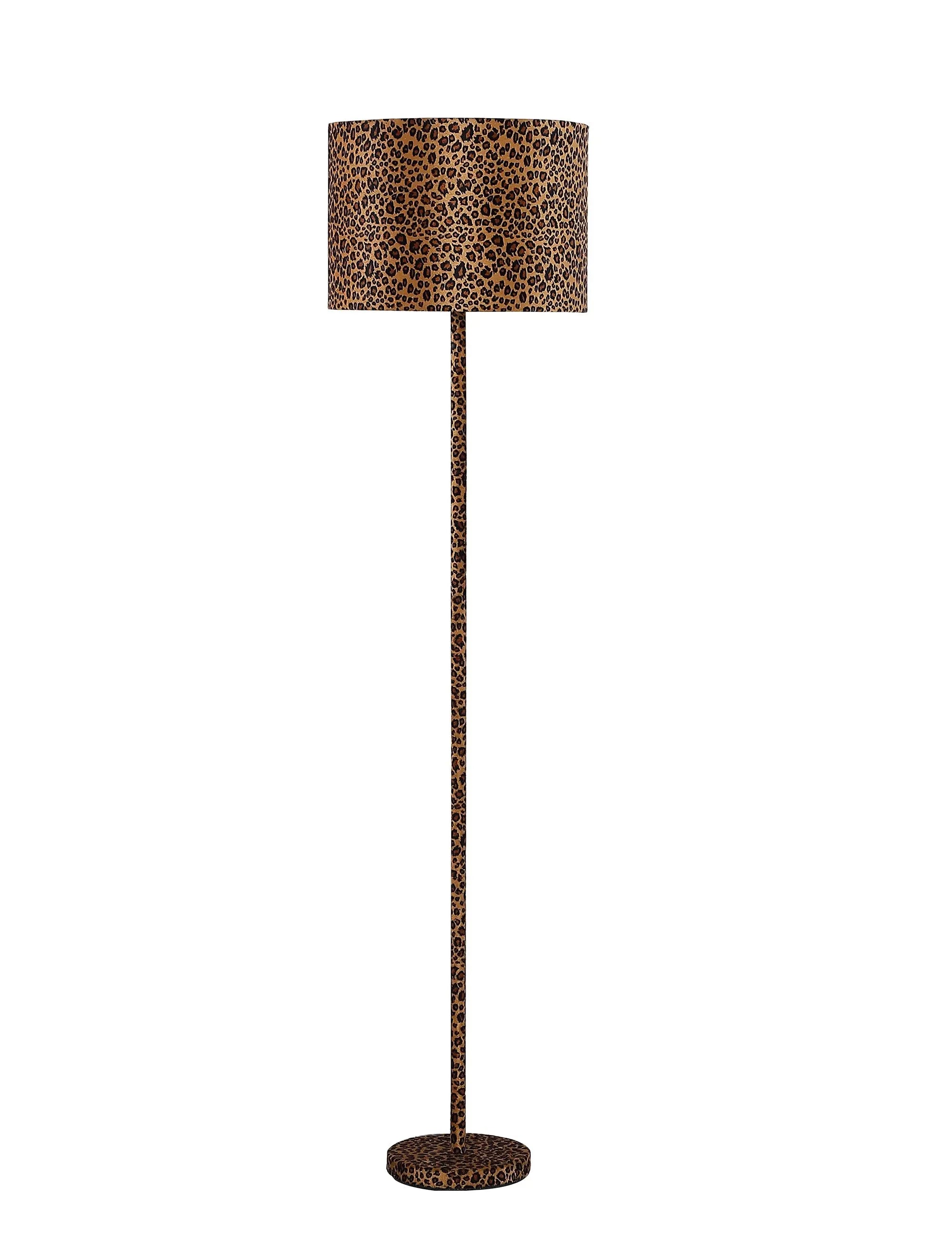 59" Amber And Black Metal Floor Lamp With Amber And Black Animals Faux Leather Cylinder Shade Homeroots Lighting