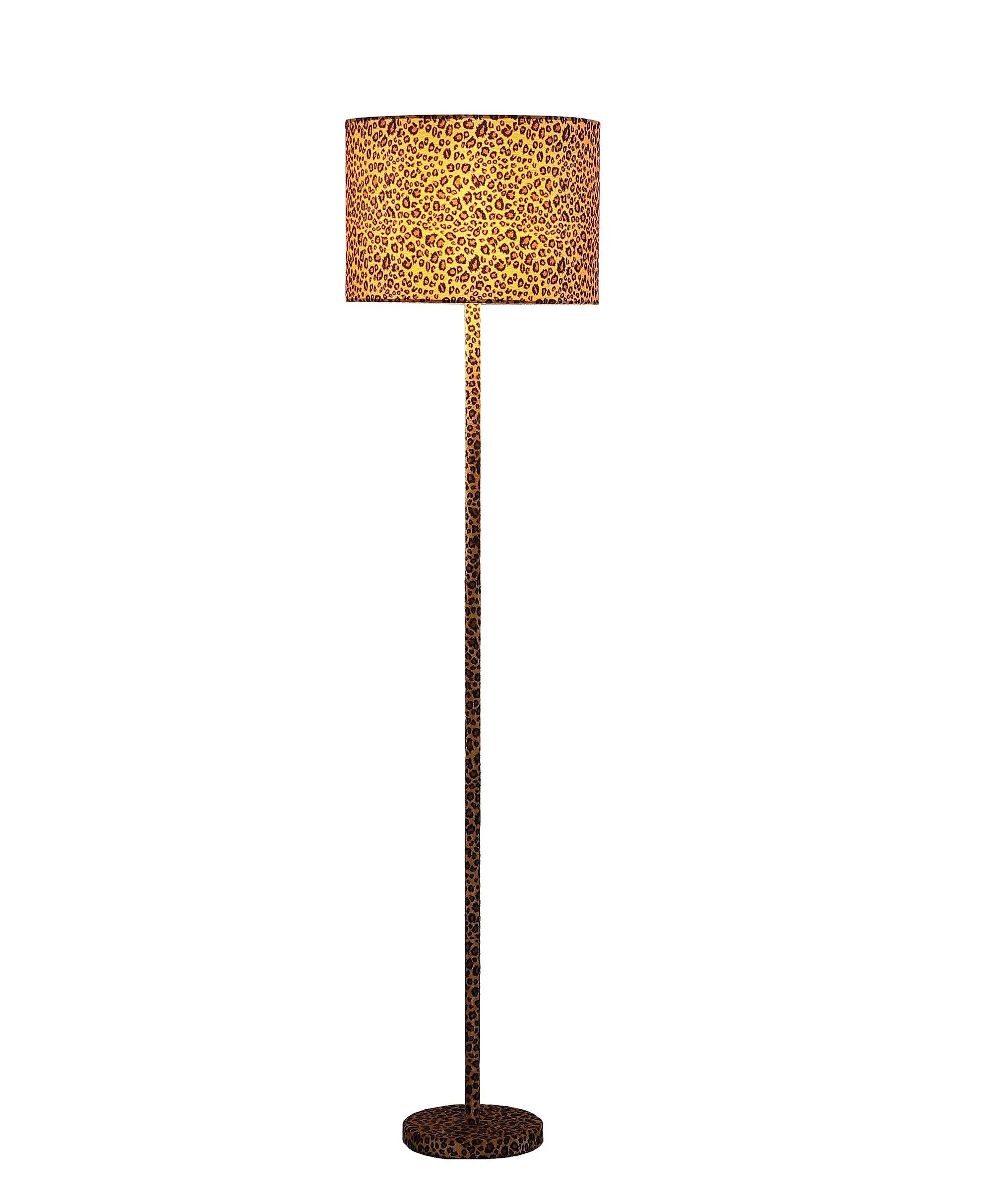 59" Amber And Black Metal Floor Lamp With Amber And Black Animals Faux Leather Cylinder Shade Homeroots Lighting