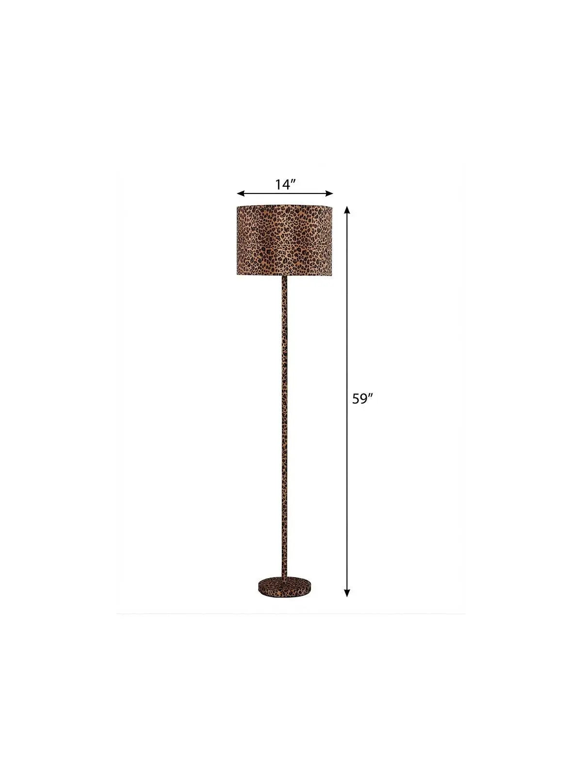 59" Amber And Black Metal Floor Lamp With Amber And Black Animals Faux Leather Cylinder Shade Homeroots Lighting