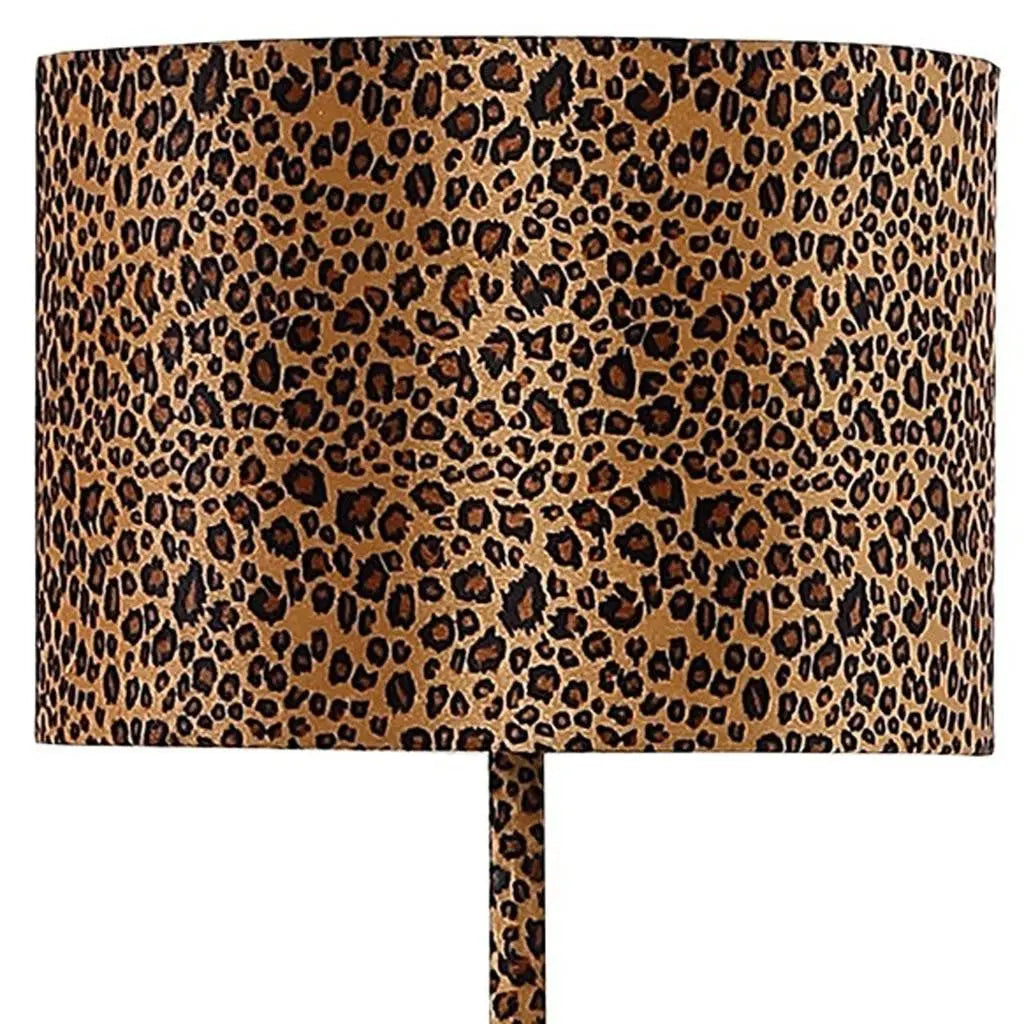 59" Amber And Black Metal Floor Lamp With Amber And Black Animals Faux Leather Cylinder Shade Homeroots Lighting