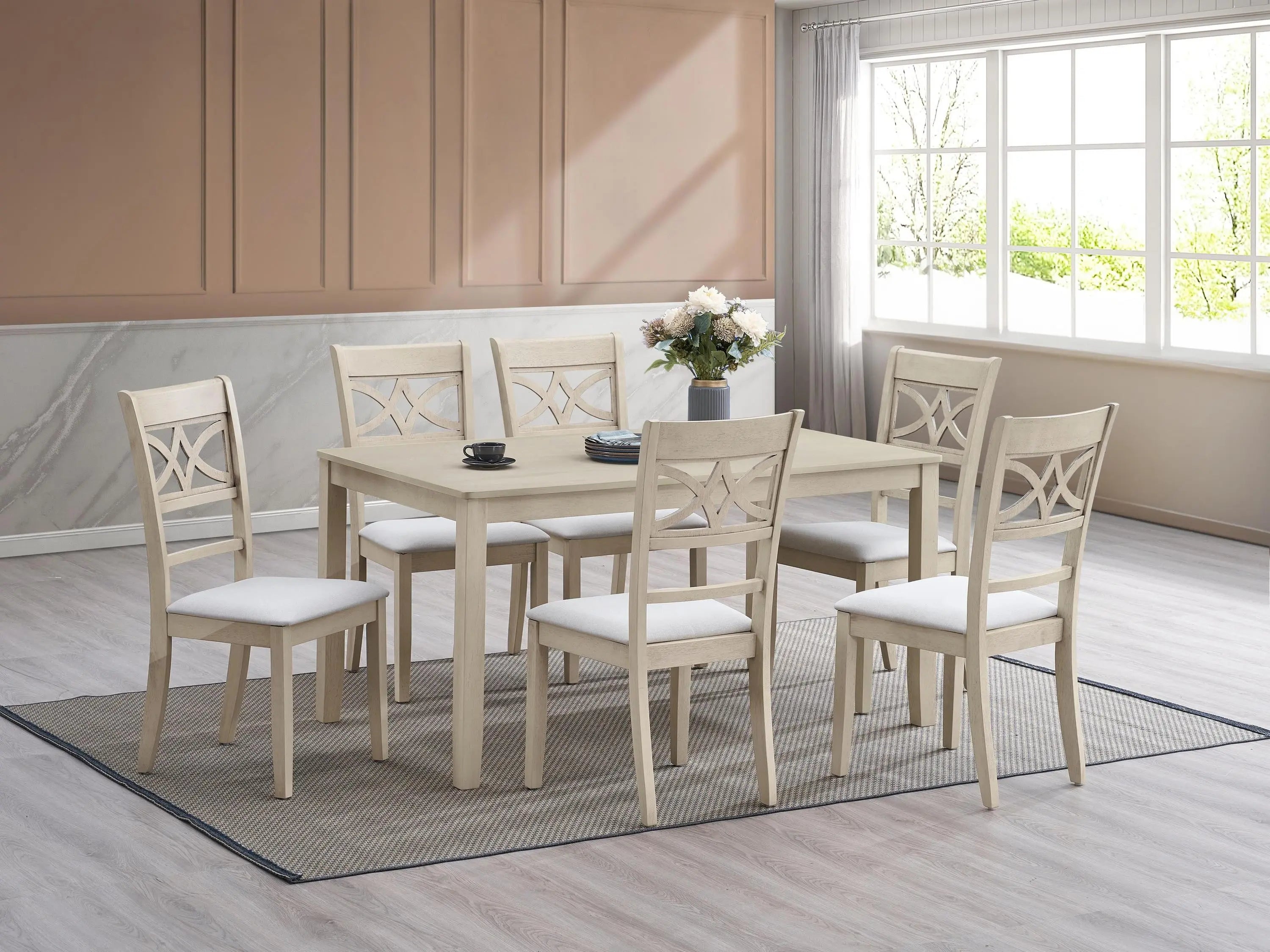 59" Antiqued White Wood Dining Table Homeroots Kitchen & Dining