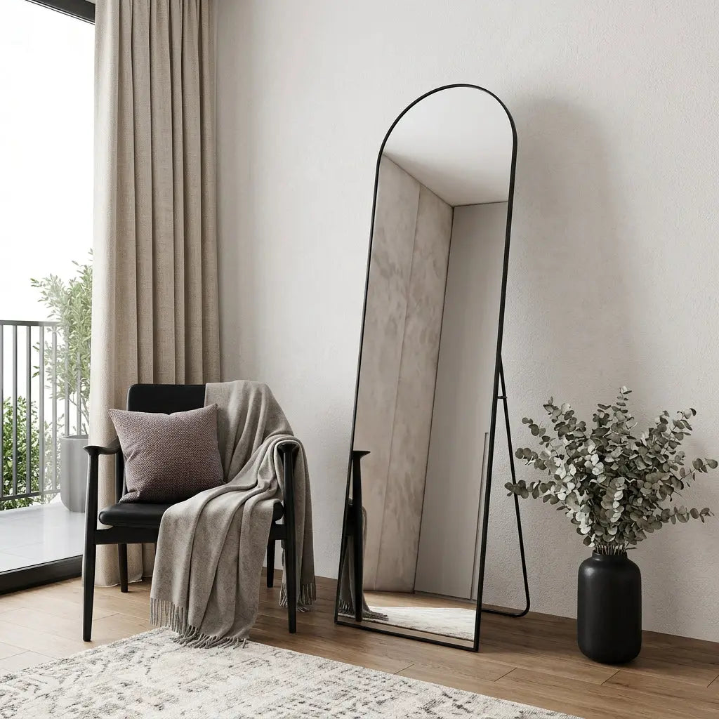 59" Black Aluminum Arch Freestanding And Wall Mounted Framed Full Length Mirror Homeroots Bed & Bath