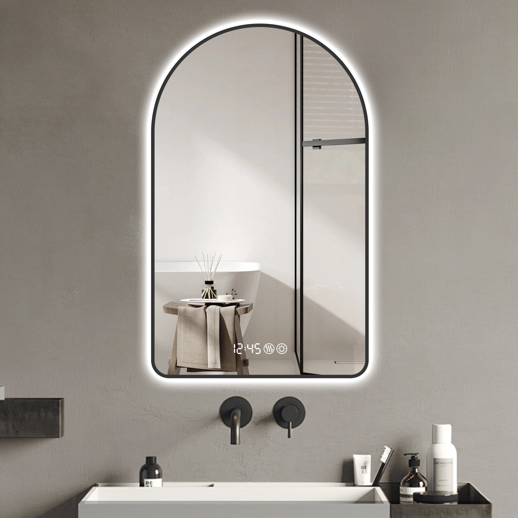 59" Black Aluminum Arch Lighted Framed Bathroom Vanity Mirror Homeroots Bed & Bath