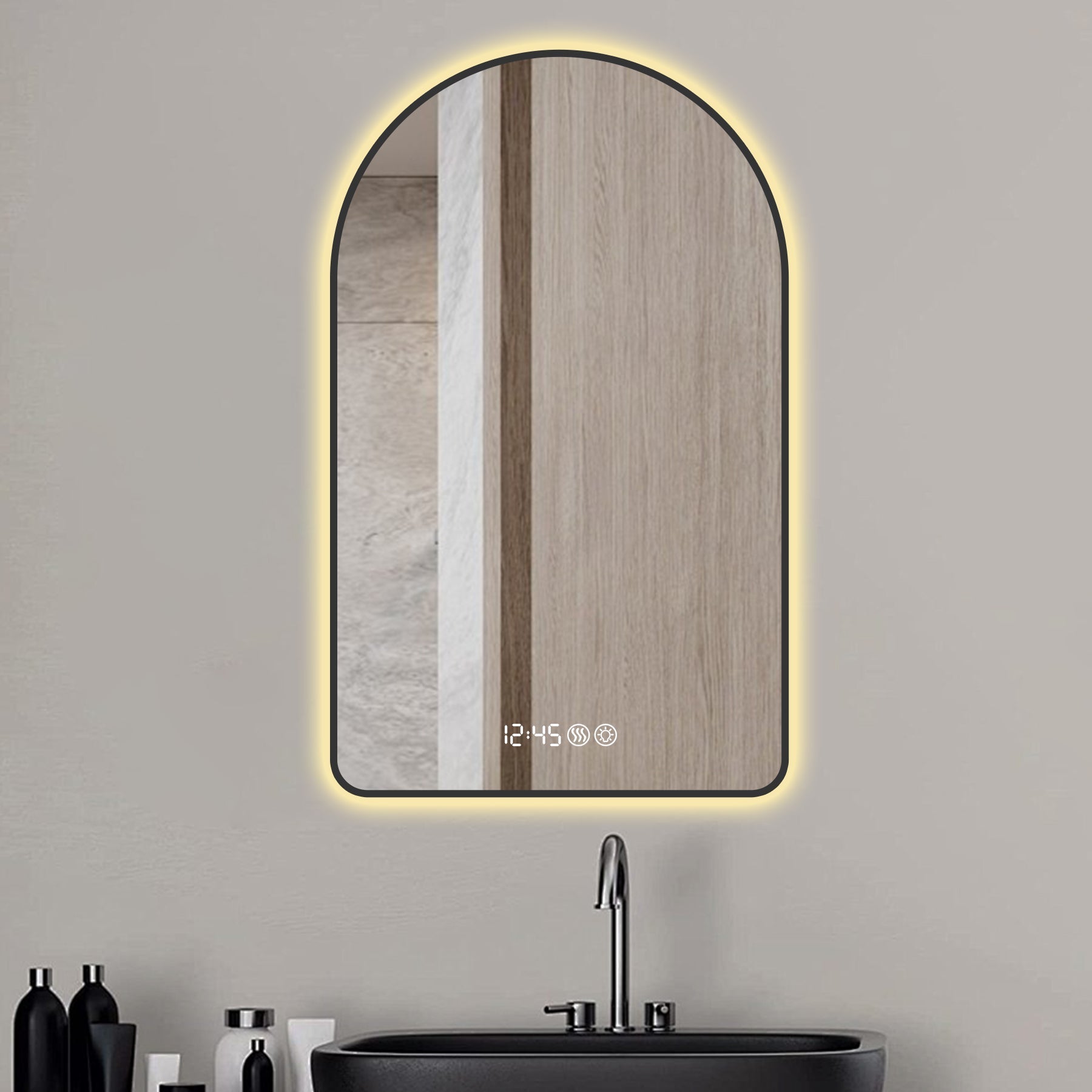 59" Black Aluminum Arch Lighted Framed Bathroom Vanity Mirror Homeroots Bed & Bath