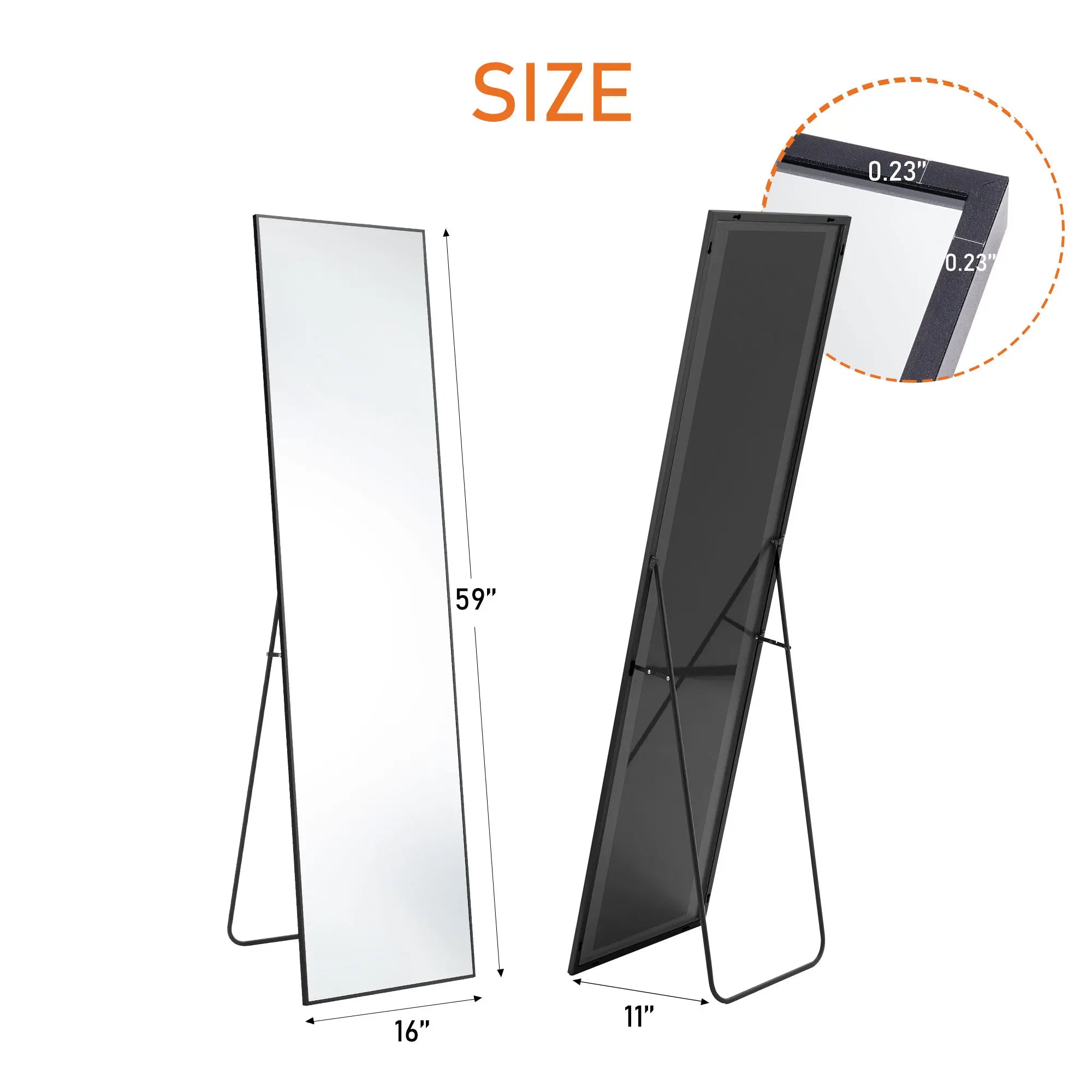 59" Black Aluminum Freestanding And Wall Mounted Framed Full Length Mirror Homeroots Bed & Bath
