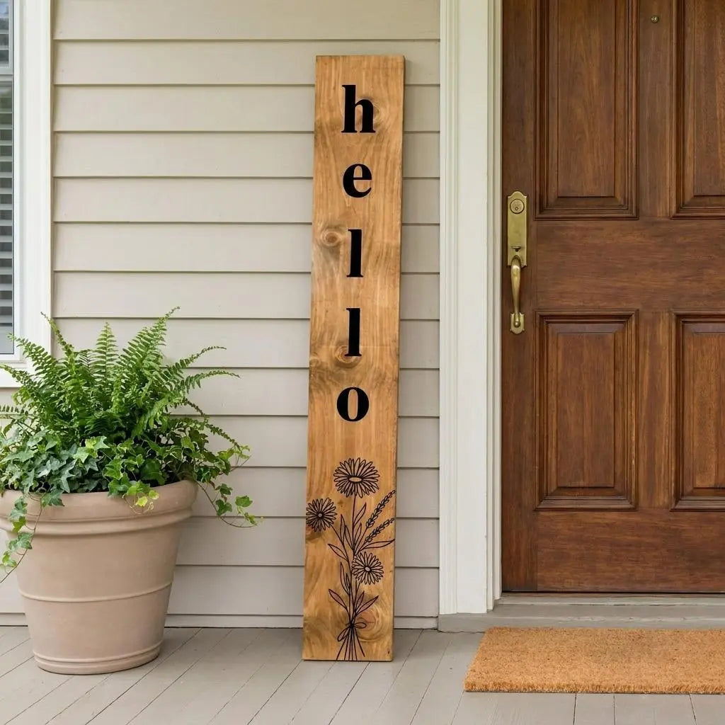 59" Black And Natural Solid Wood Wildflowers Hello Porch Sign Homeroots Outdoor