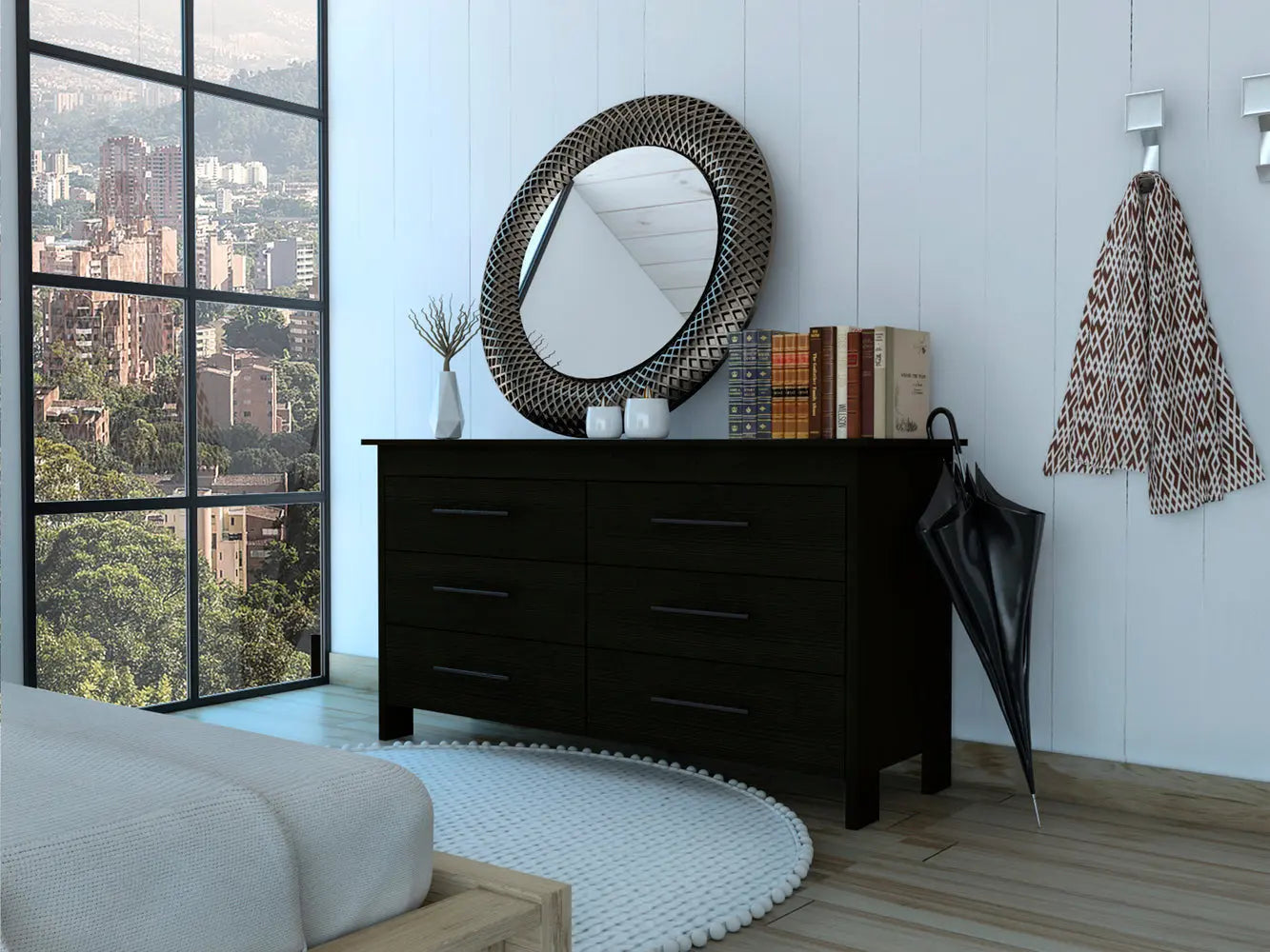 59" Black Six Drawer Double Dresser Homeroots Bed & Bath