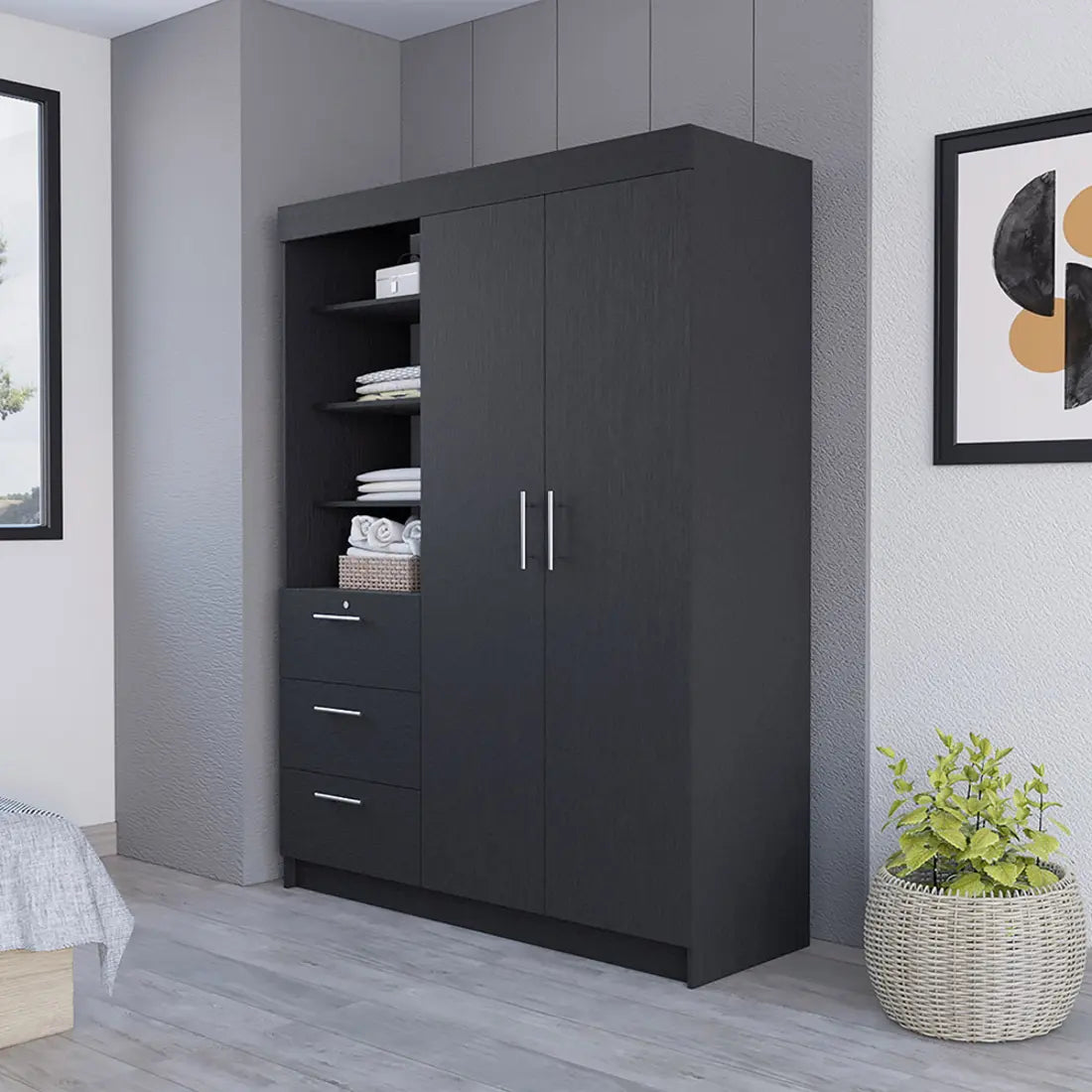 59" Black Three Drawer Dresser Homeroots Bed & Bath