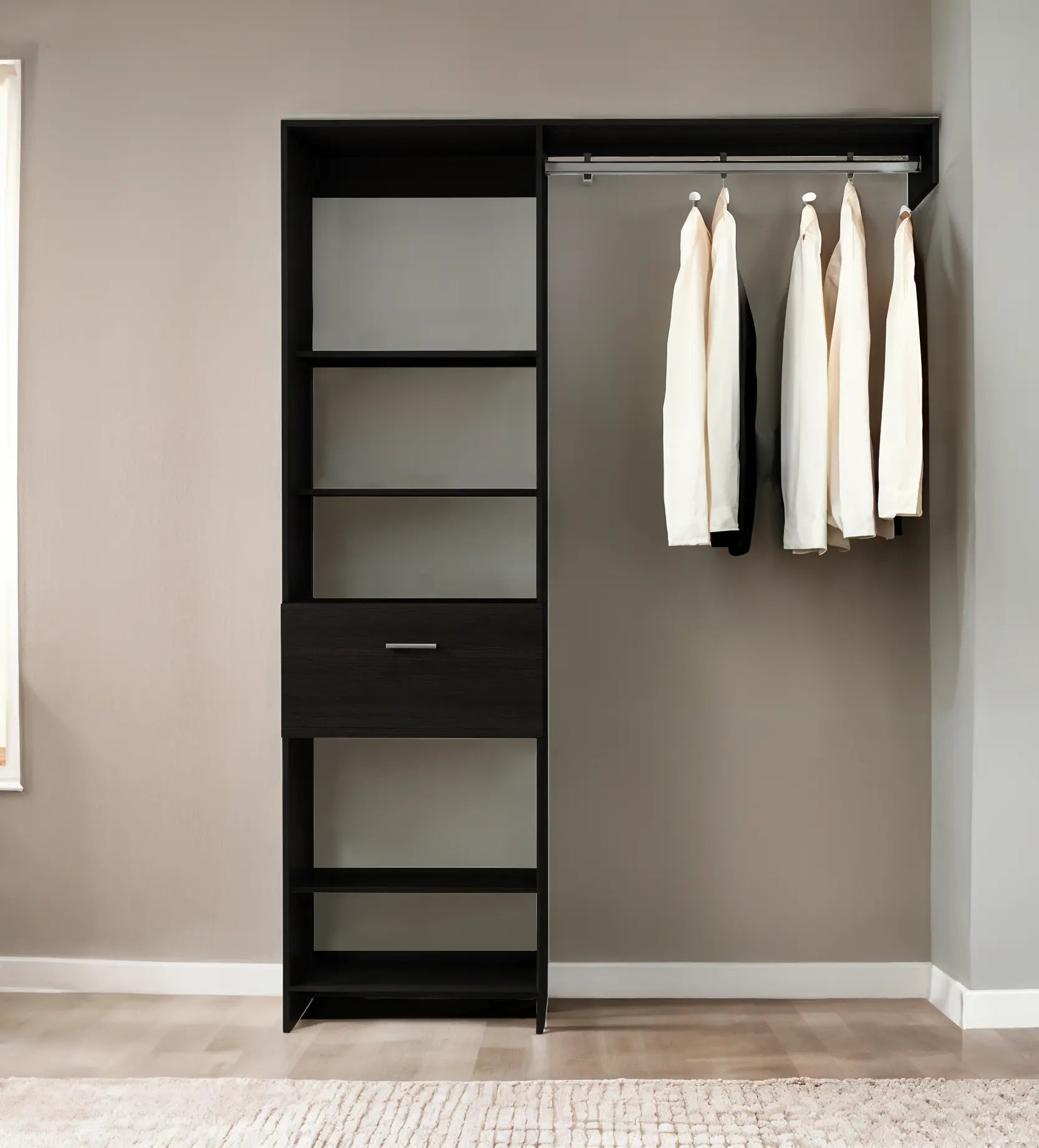 59" Black Wood And Metal Closet System Homeroots Office