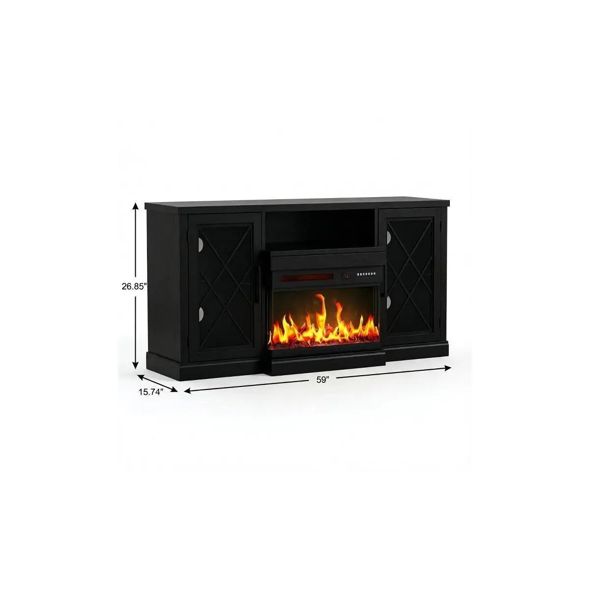 59" Black Wood Fireplace TV Stand With Fireplace Homeroots Living Room