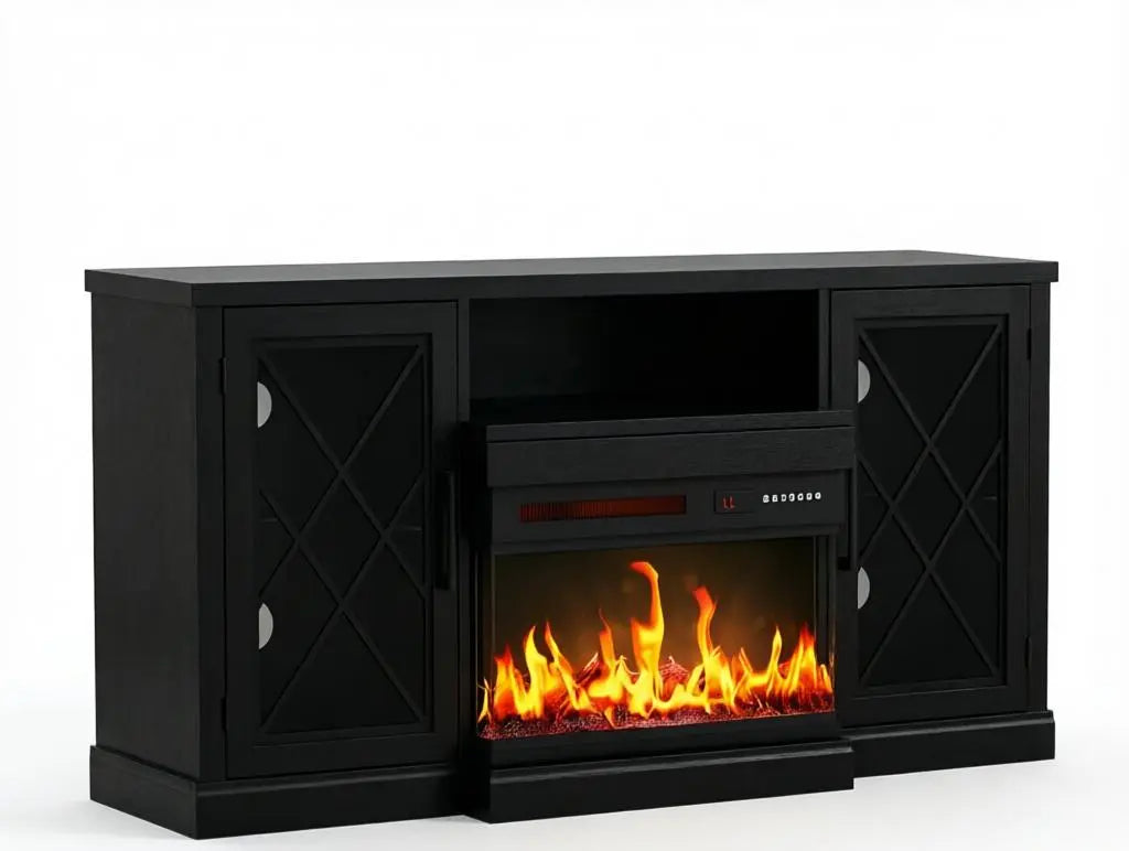 59" Black Wood Fireplace TV Stand With Fireplace Homeroots Living Room