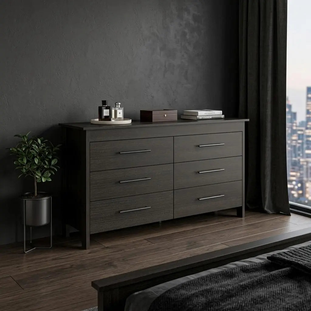 59" Black Wood Six Drawer Double Dresser Homeroots Bed & Bath