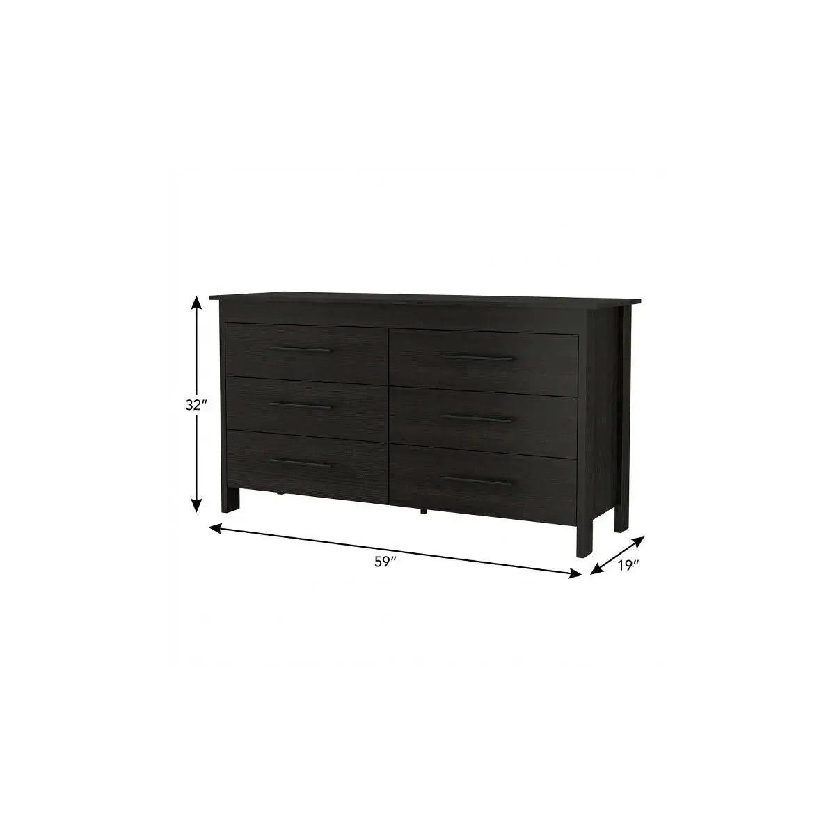 59" Black Wood Six Drawer Double Dresser Homeroots Bed & Bath
