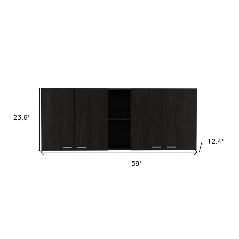 59" Black Wood Wall mounted Accent Cabinet With Five Shelves Homeroots Kitchen & Dining