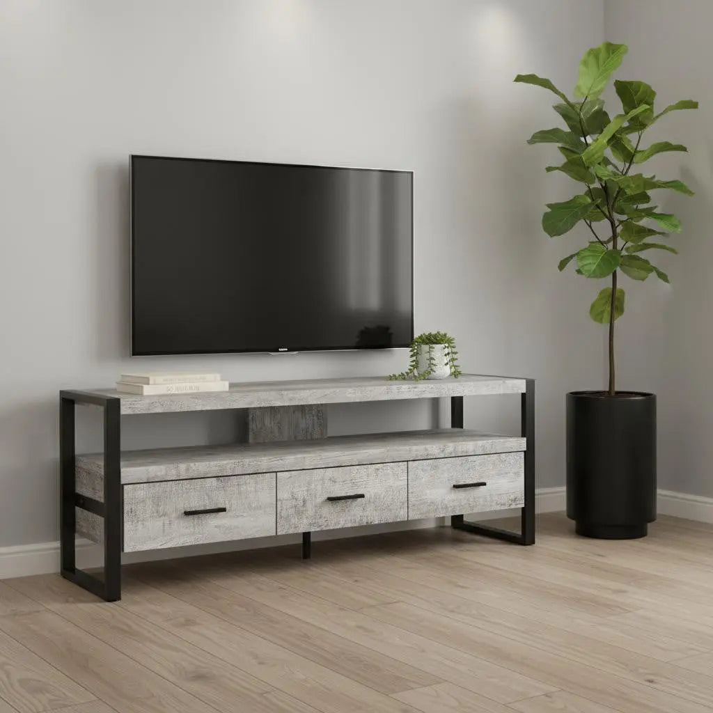 59" Black and Gray Cabinet Enclosed Storage TV Stand Homeroots Living Room