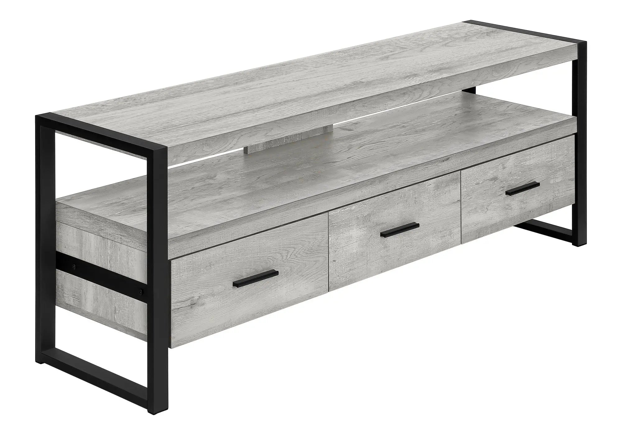 59" Black and Gray Cabinet Enclosed Storage TV Stand Homeroots Living Room