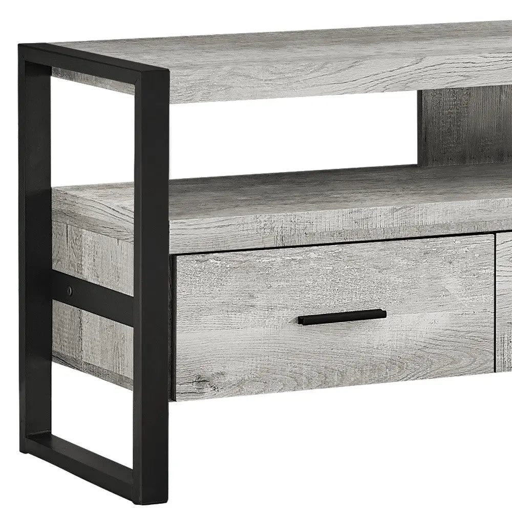 59" Black and Gray Cabinet Enclosed Storage TV Stand Homeroots Living Room