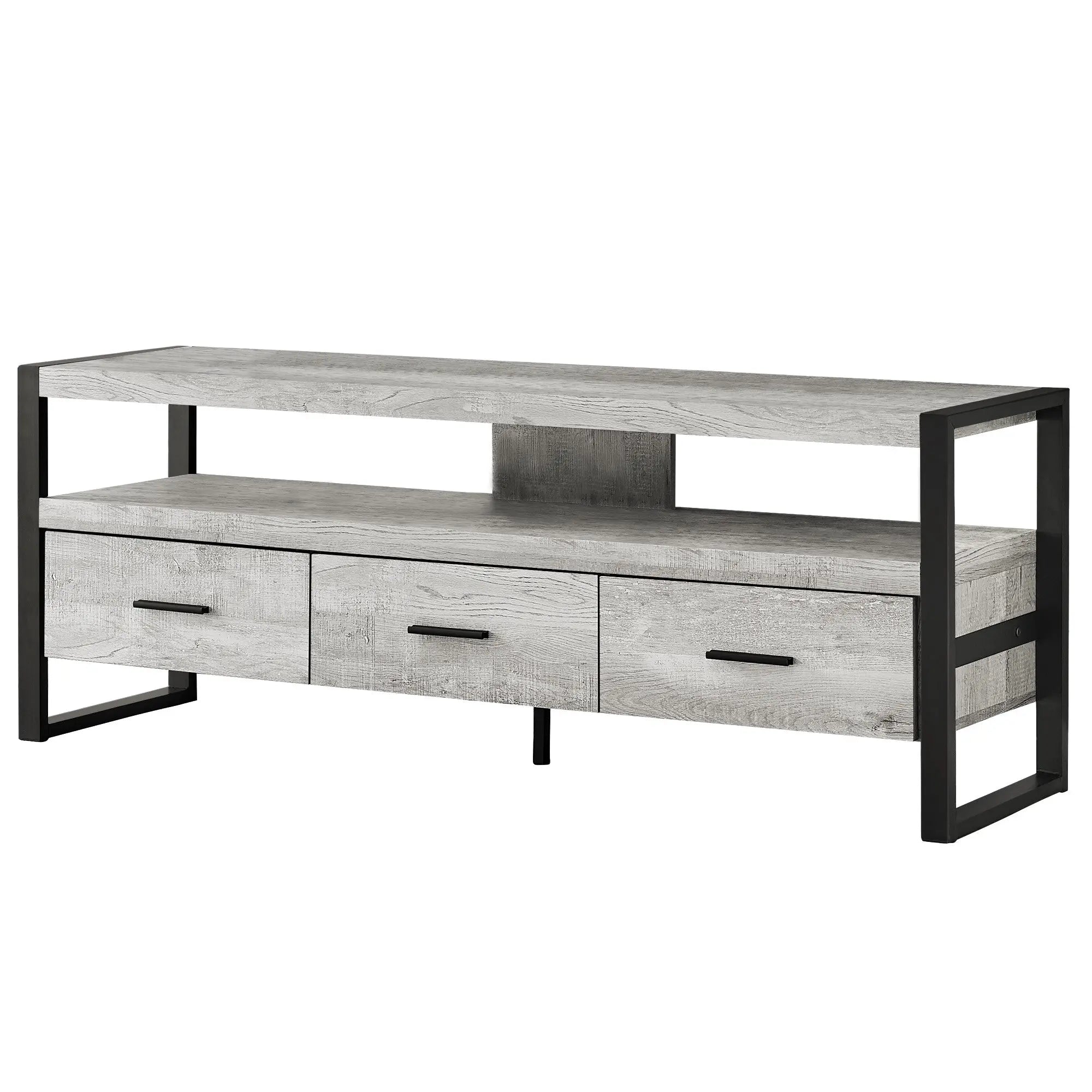 59" Black and Gray Cabinet Enclosed Storage TV Stand Homeroots Living Room