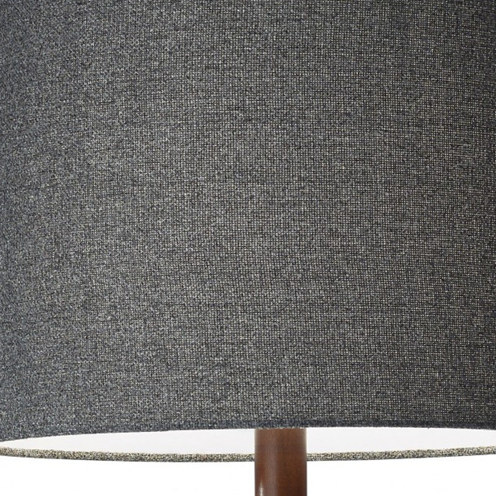59" Brown And Black Solid Wood Floor Lamp With Dark Gray Fabric Drum Shade - GreatEagleInc