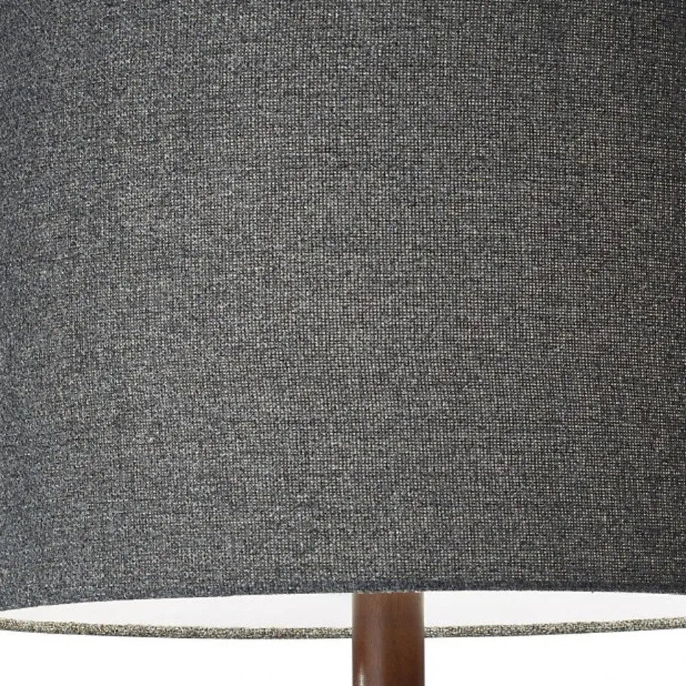 59" Brown And Black Solid Wood Floor Lamp With Dark Gray Fabric Drum Shade - GreatEagleInc