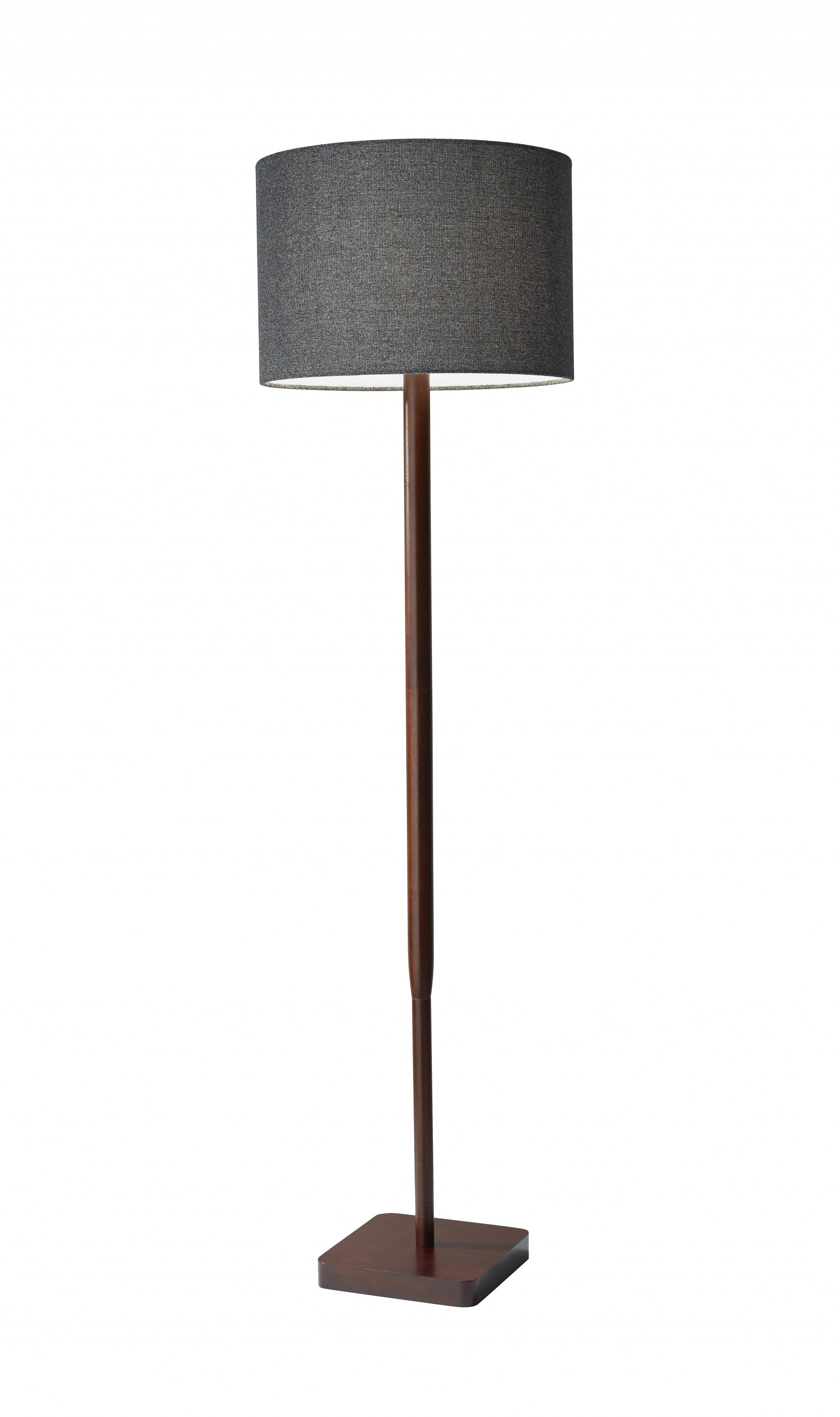 59" Brown And Black Solid Wood Floor Lamp With Dark Gray Fabric Drum Shade - GreatEagleInc
