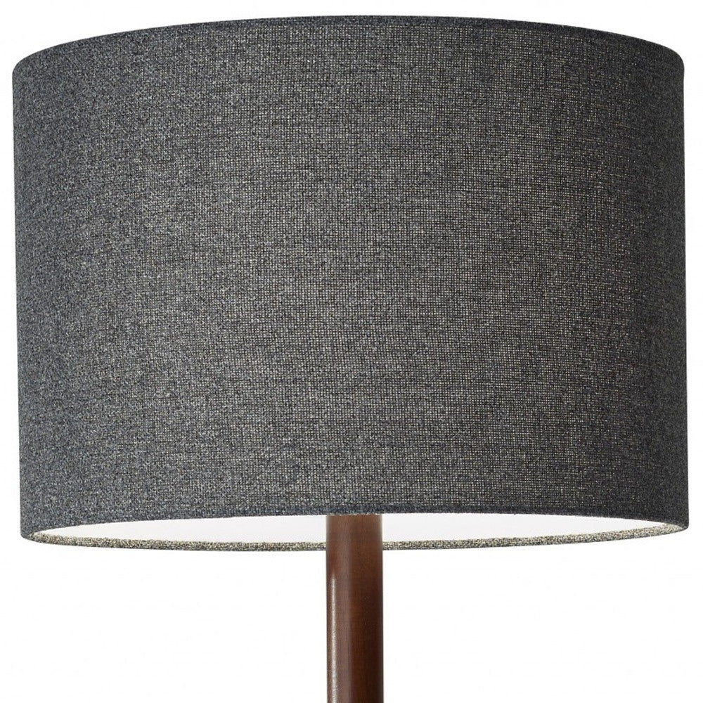 59" Brown And Black Solid Wood Floor Lamp With Dark Gray Fabric Drum Shade - GreatEagleInc